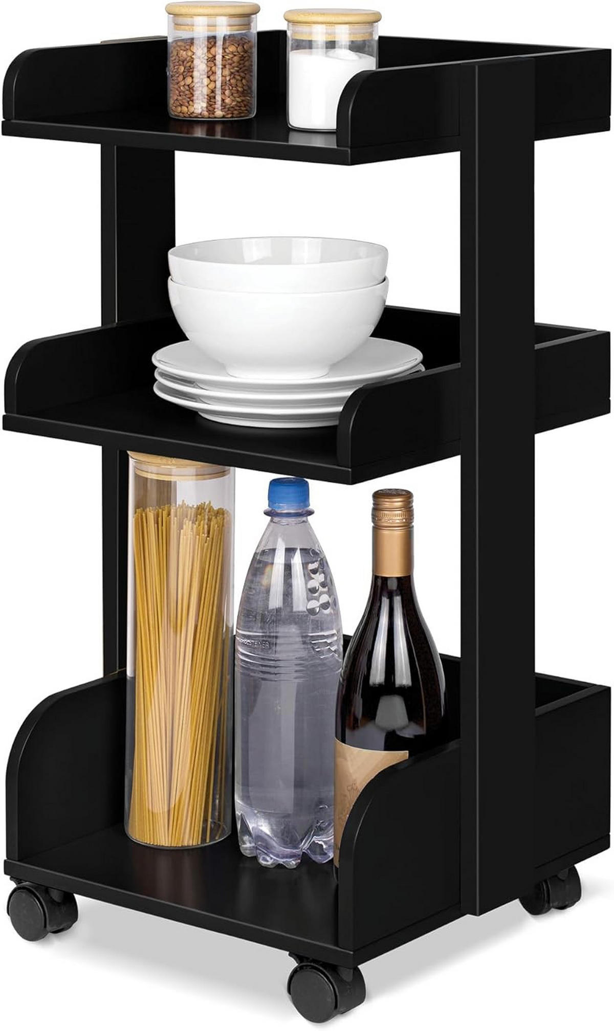 ROLLWAGEN Bosse Schwarz - Schwarz Hochglanz/Robinienfarben, Holzwerkstoff (32/69/35cm) - BoMoe