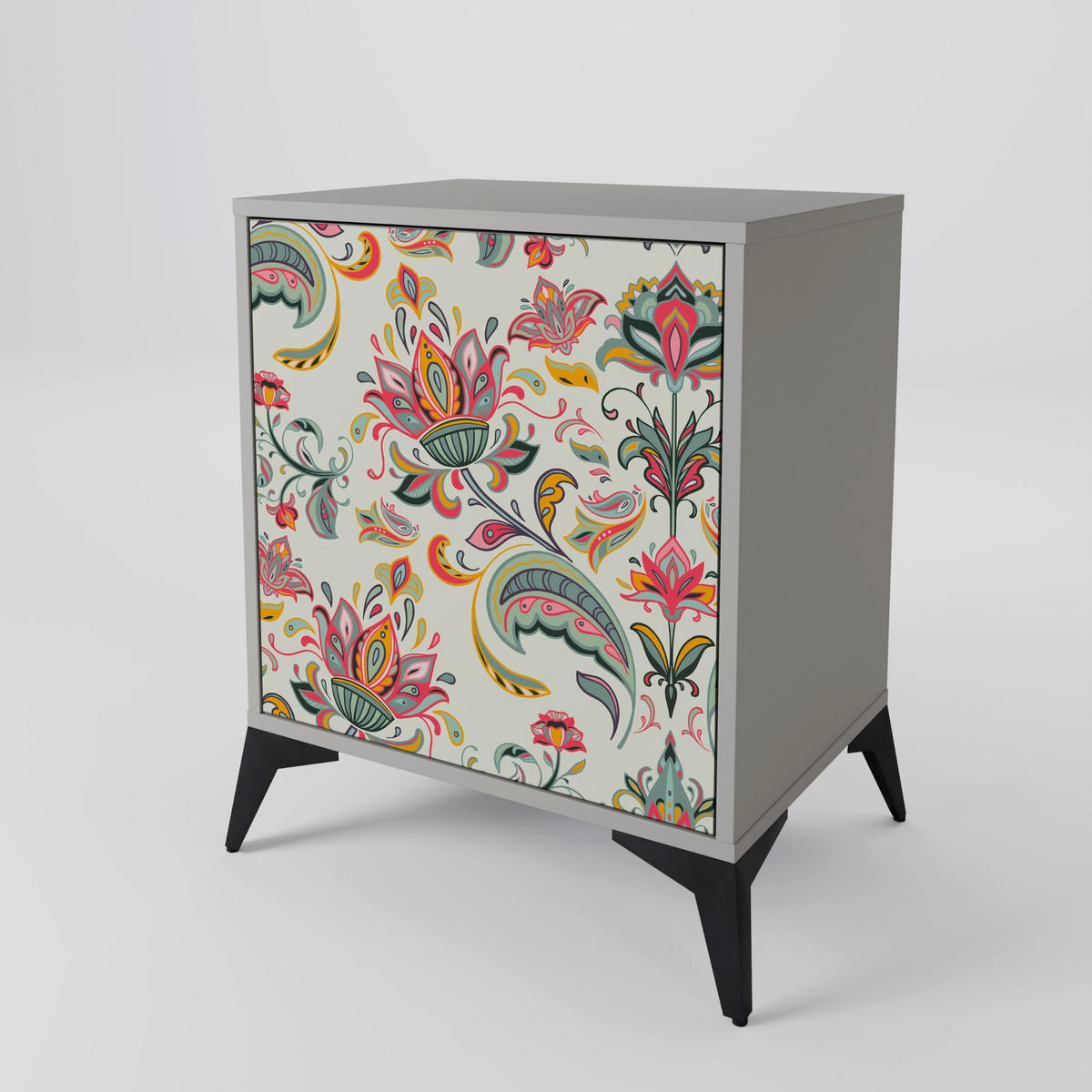 SIDEBOARD ORGANIC FOLKLORE, Grau, 57,5x42x75,5 cm, Goldfarbene Metallfüße - Goldfarben/Multicolor, Holzwerkstoff/Metall (57.5/75.5/42cm) - SpaceRebels