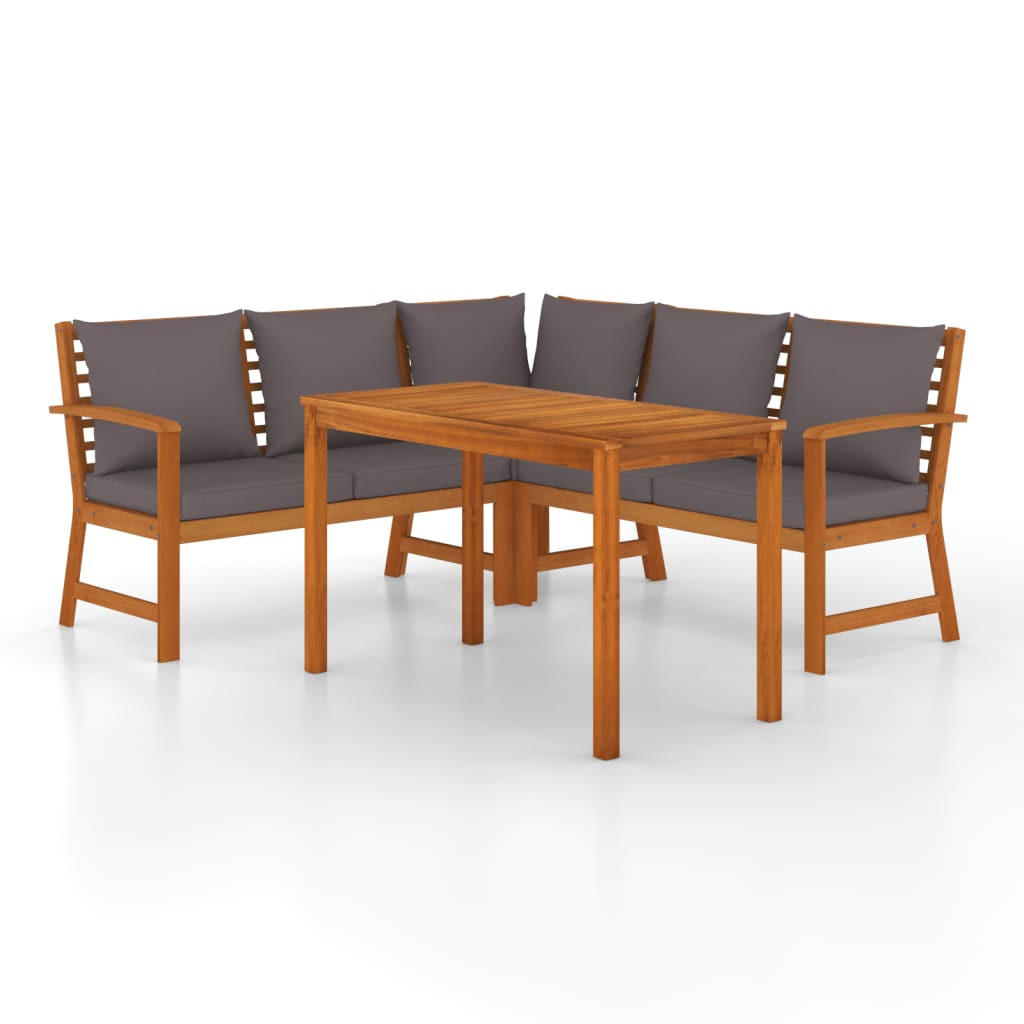 GARTEN-ESSGRUPPE 4Er Set Mit Kissen Massivholz Akazie - Braun, Holz - vidaXL