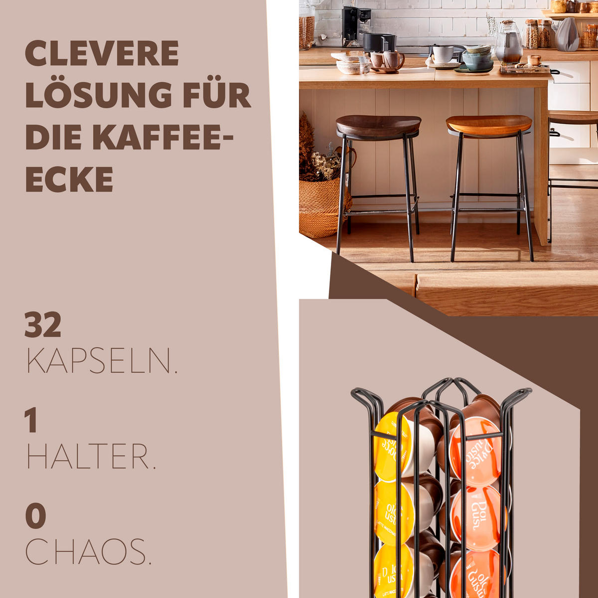 KAPSELSTÄNDER für Dolce Gusto, 32 Kapseln, schwarz - Schwarz, Metall (15/41.5/15cm) - eluno