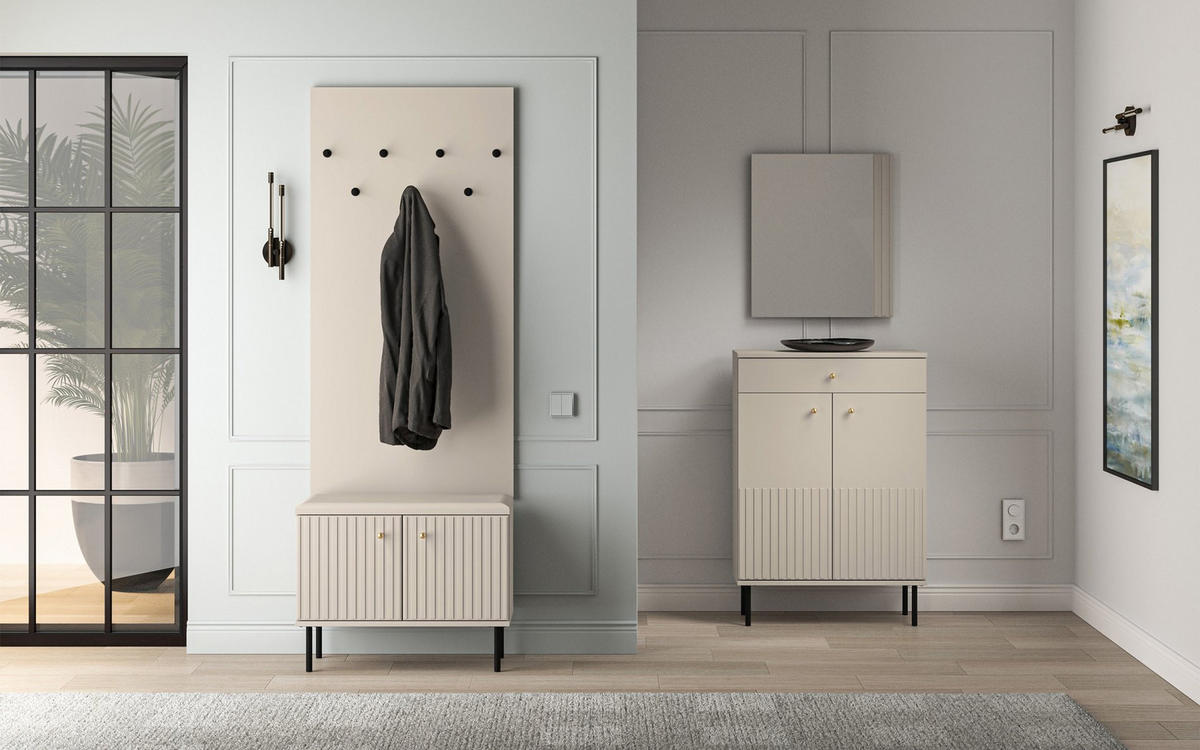 WANDGARDEROBE Caletto Beige mit 6 Haken 68 cm - Beige/Schwarz, Holzwerkstoff (68/137/2cm) - Selsey