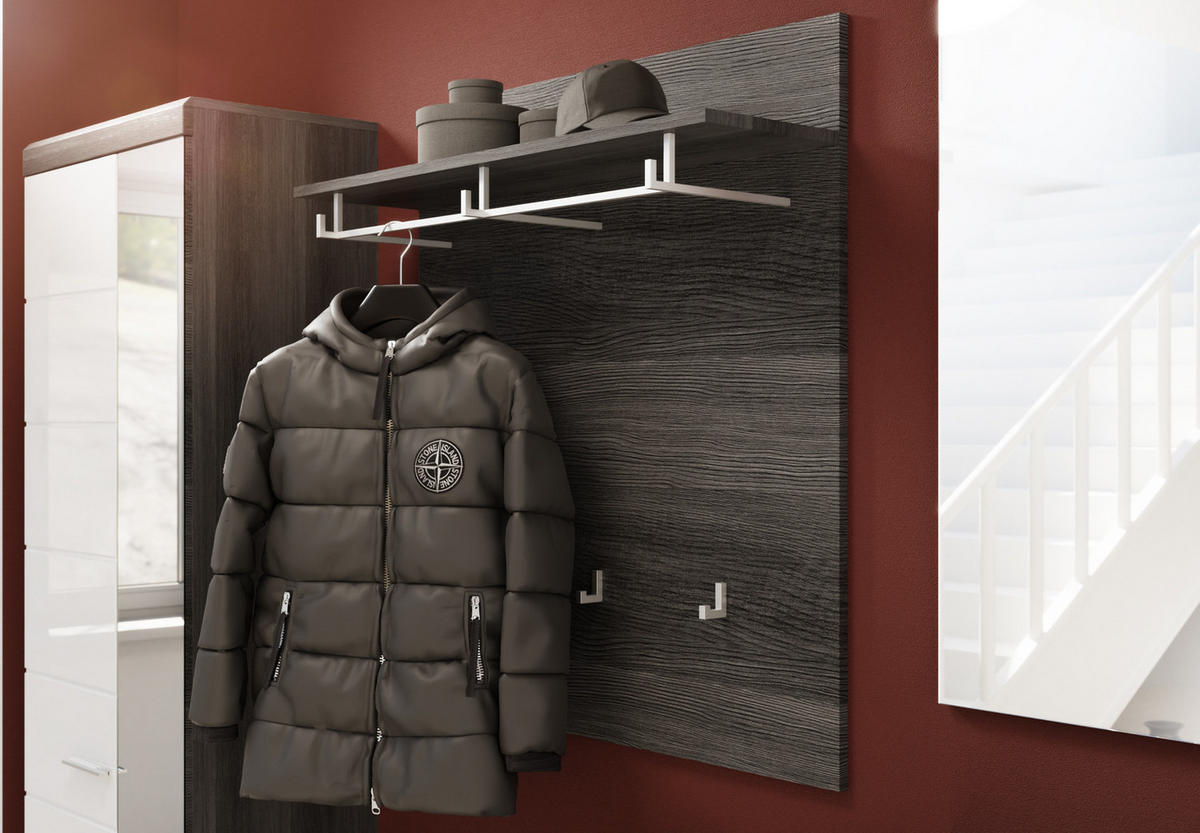 GARDEROBE Set 3-teilig weiß Hochglanz und grau, Garderobenkombination mit Schuhschrank - Chromfarben/Weiß Hochglanz, Holzwerkstoff/Kunststoff (167/197/40cm) - Inn.Furn
