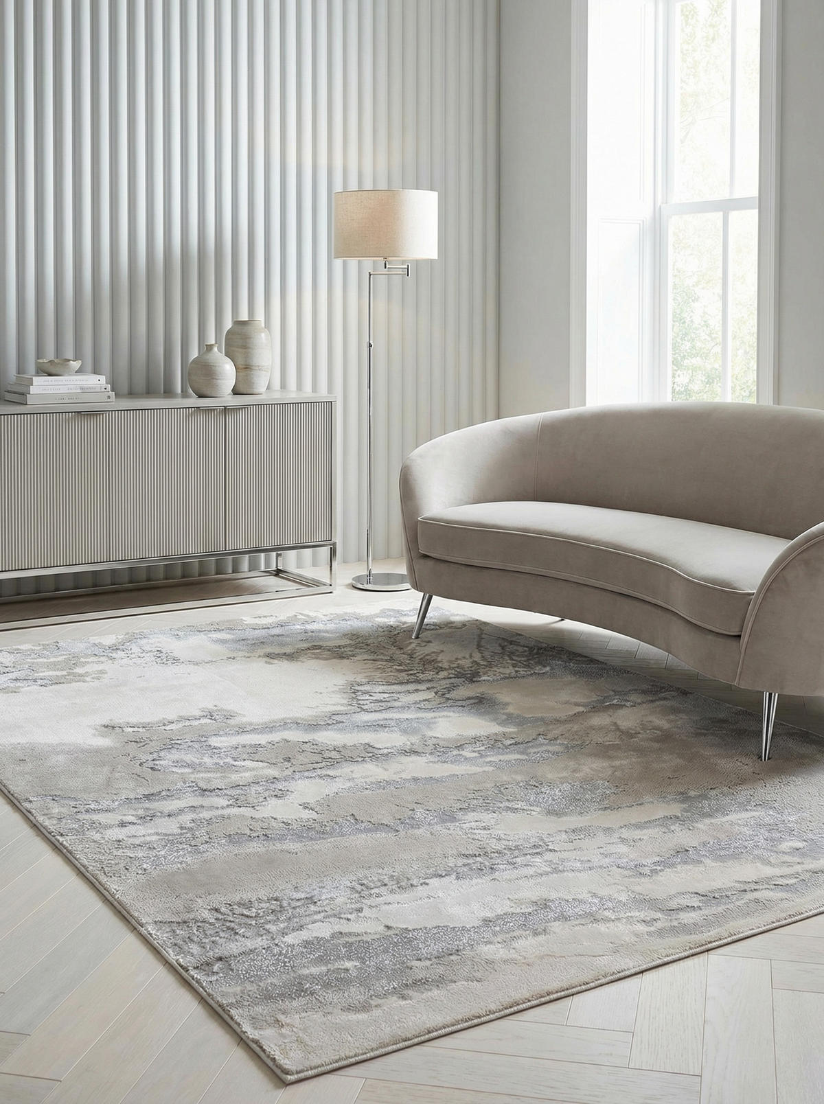 TEPPICH Polyester flachflor abstrakt hochglanz Como-Lecco, Silbergrau 120x170 cm - Silberfarben, Textil (120/170cm) - KADIMA DESIGN