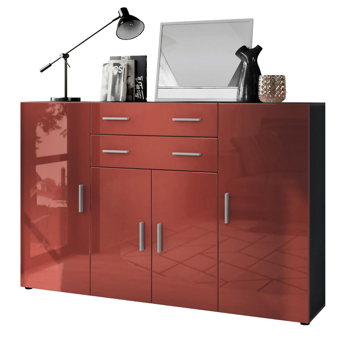 HIGHBOARD Aron Fronten in Bordeaux Hochglanz - Bordeaux, Holzwerkstoff (166.5/106.5/35cm) - Vladon
