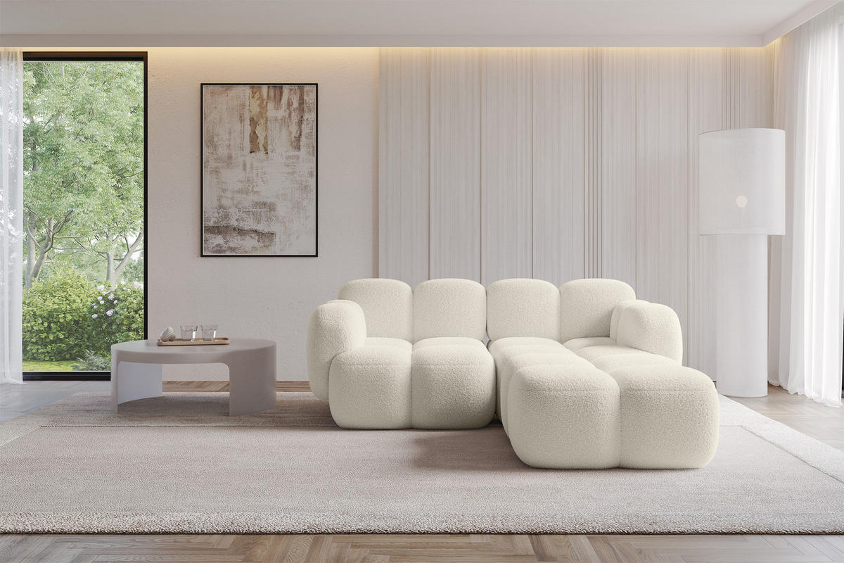 ECKSOFA modulares Sofa Rechts Miko-L1 214x205x75 Beige Bouclé - Sandfarben/Schwarz, Holzwerkstoff/Kunststoff (214/205cm) - ALTDECOR