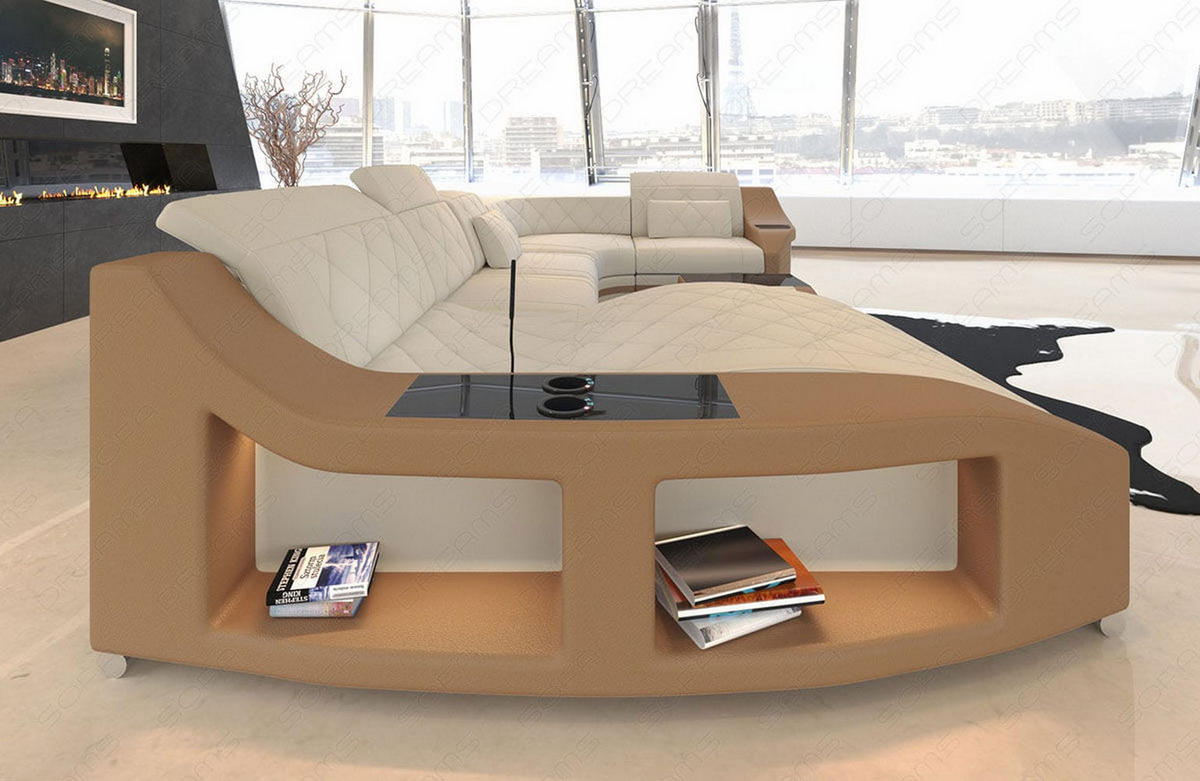WOHNLANDSCHAFT Stoff Sofa Swing U Form Elfenbein Sandbeige Mikrofaserstoff - Sandfarben, Kunststoff (404/90/220cm)