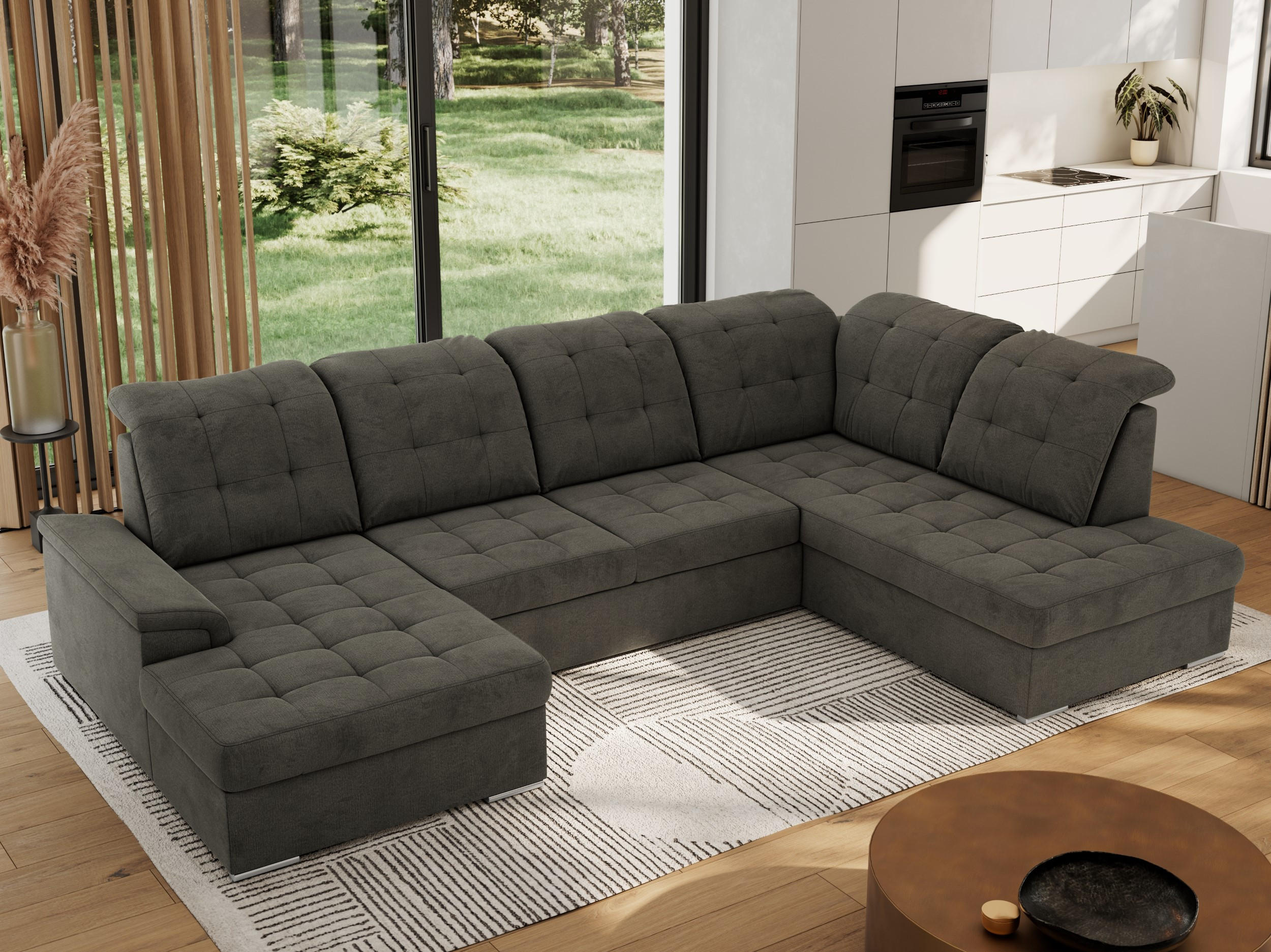 WOHNLANDSCHAFT MADRITO U - Dunkelgrau Velorus - Rechts - Dunkelgrau/Silberfarben, Textil/Metall (323/89/204cm) - MKS