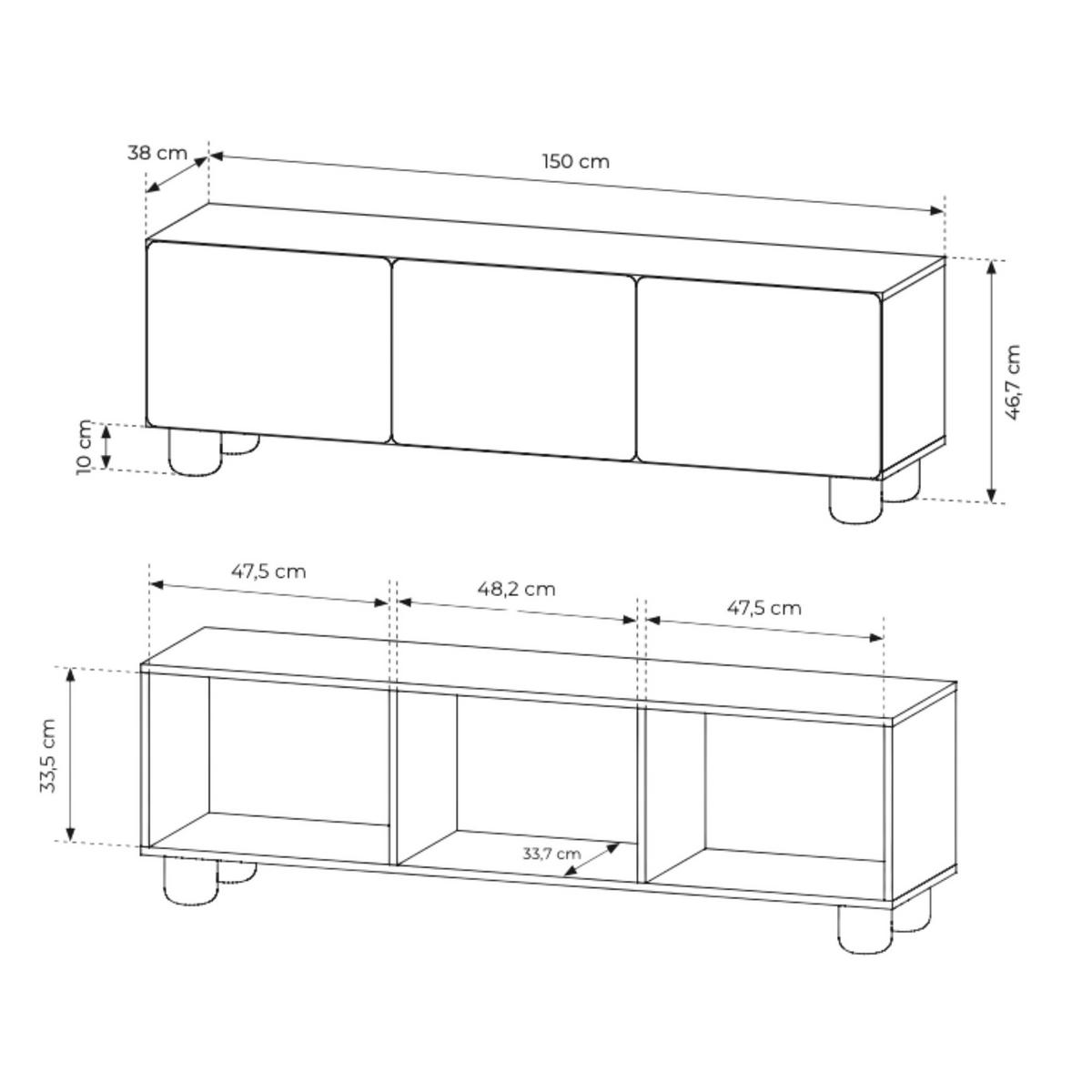 TV-SCHRANK: Vicenza-Eiche, 150 x 46,7 x 38 cm - Eichefarben, Holzwerkstoff (150/46.7/38cm) - 3XE LIVING