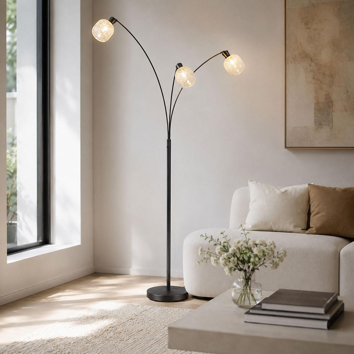 LED STEHLEUCHTE Metall, schwarz-chrom matt, Glas, Schalter - Orange, Glas (84.5/100/200.5cm) - Globo Lighting