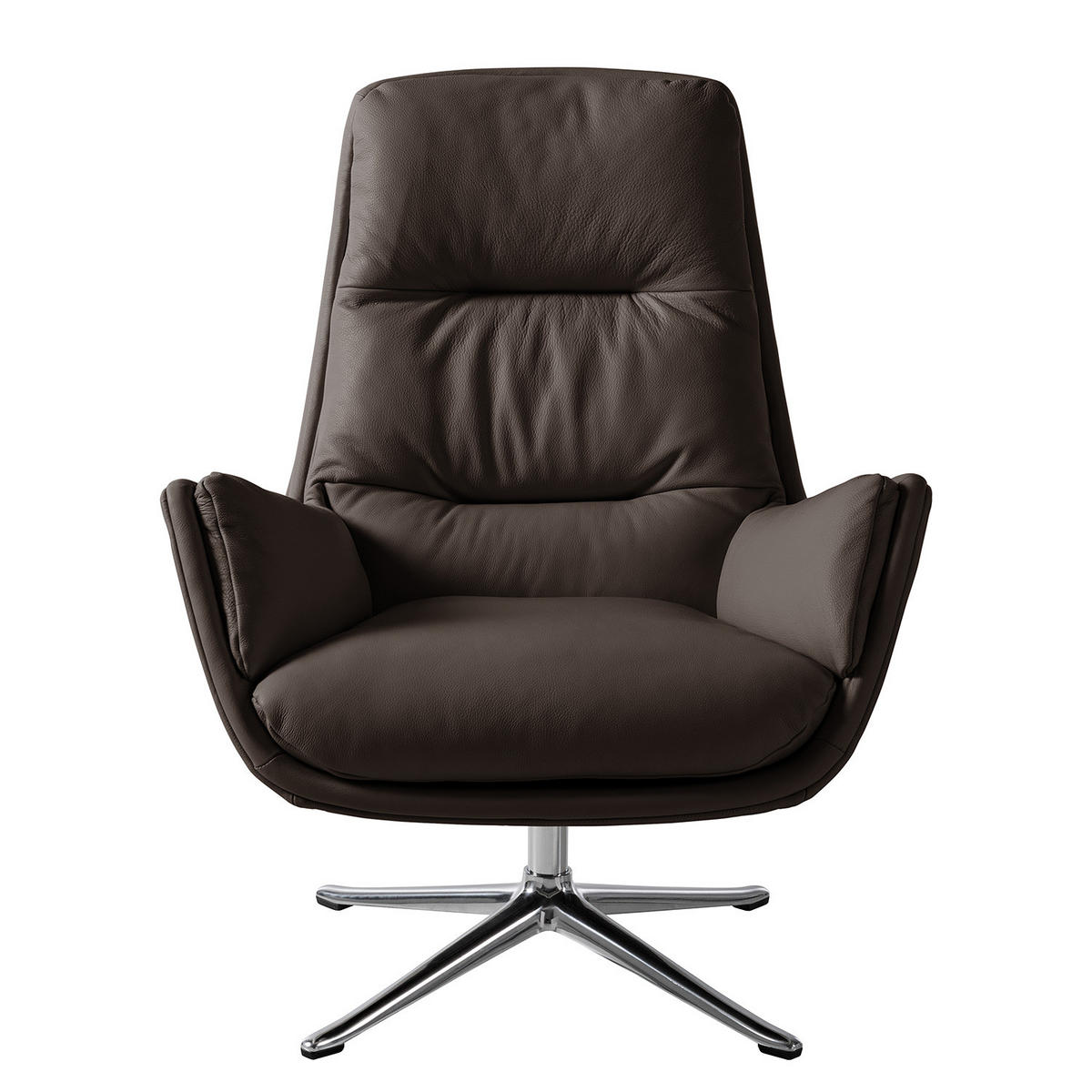 SESSEL mit Kreuzfuß - Chromfarben/Dunkelbraun, Leder/Metall (83/95/97cm) - home24