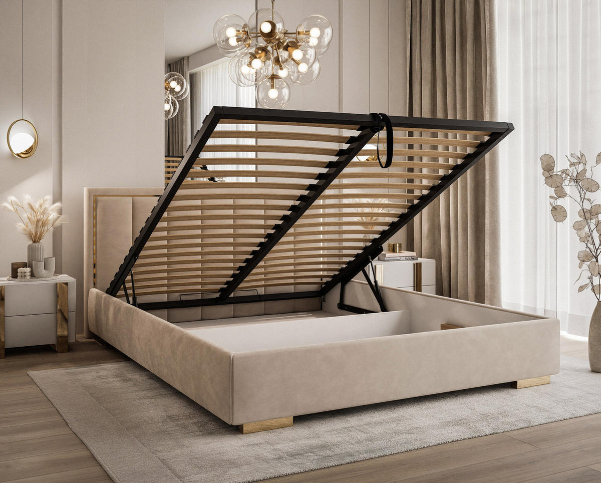 POLSTERBETT AURELIA 120x200 mit Stauraum für Bettwäsche und Rahmen - Beige, Textil (120/200cm) - Lookway