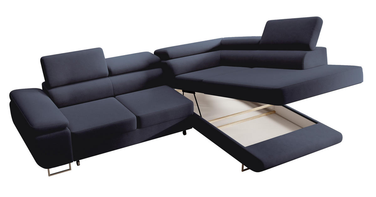 ECKSOFA Stevil Dunkelblau Velours - Silberfarben/Dunkelblau, Textil/Metall (275/203cm) - Selsey