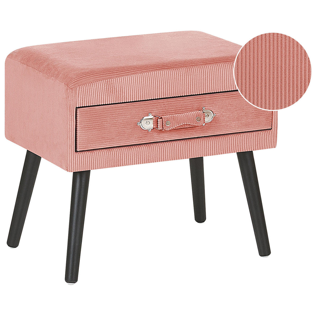 NACHTTISCH rosa Cord Koffer-Design Eurostar - Pink/Schwarz, Textil (50/46/35cm) - Beliani