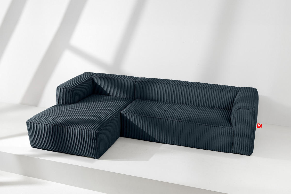 ECKSOFA-LINKS FEROX Modern, Cord-Stoff, marineblau - Blau/Grün, Textil (305/175cm) - KONSIMO®