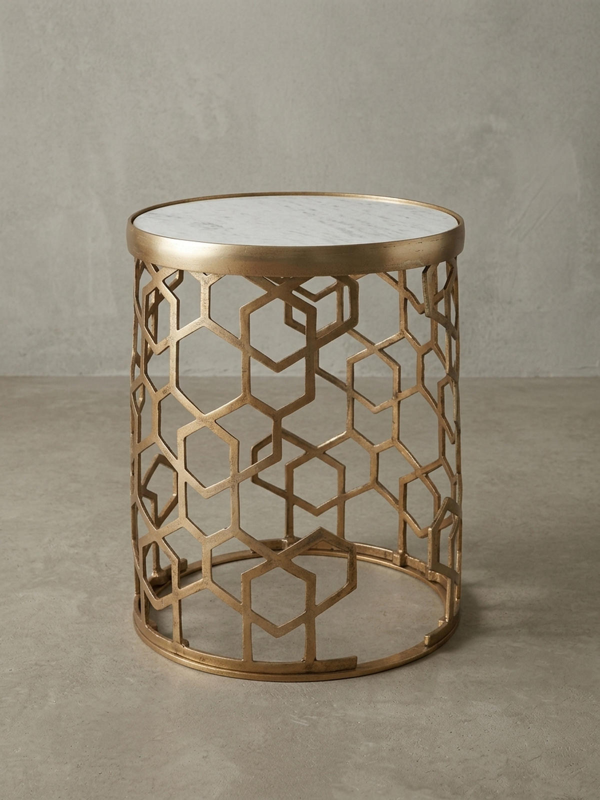 BEISTELLTISCH – Rund Marmoroptik Goldfarben Metall 44 cm Durchmesser - Goldfarben/Weiß, Stein/Metall (46/46/55cm) - KADIMA DESIGN