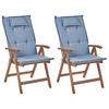 GARTENSTUHL 2er-Set Akazienholz dunkelbraun Auflagen blau Amantea - Blau/Dunkelbraun, Holz (54/105/69cm) - Beliani