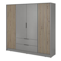 SCHRANK Grau KELLY Viertrurig Mit Lamellen 206 cm Mit Regalen - Grau, Holzwerkstoff (206/200/51cm) - Sepro Meble