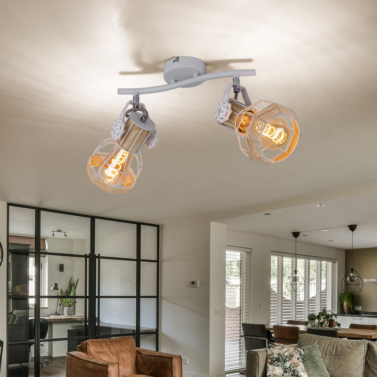 DECKENLEUCHTE Metall Weiß Holzoptik - Weiß, Holz (29.6/23/19cm)