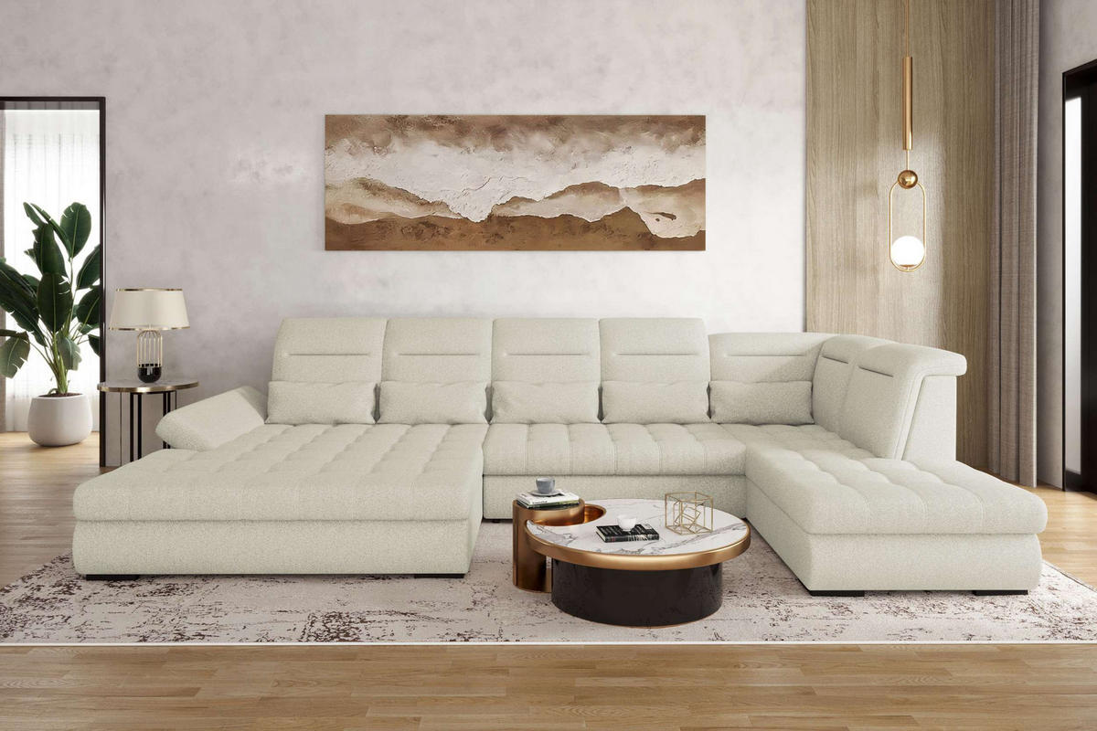 WOHNLANDSCHAFT Toscana Strukturstoff inkl. Schlaffunktion - Hellgrau, Textil (208/87/358cm) - 99rooms