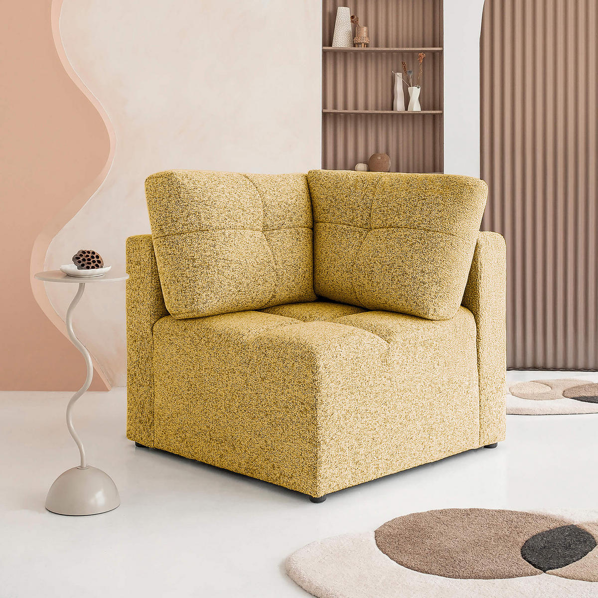 ECKELEMENT - Strukturstoff - Beige/Gelb, Textil (91/94/91cm) - home24