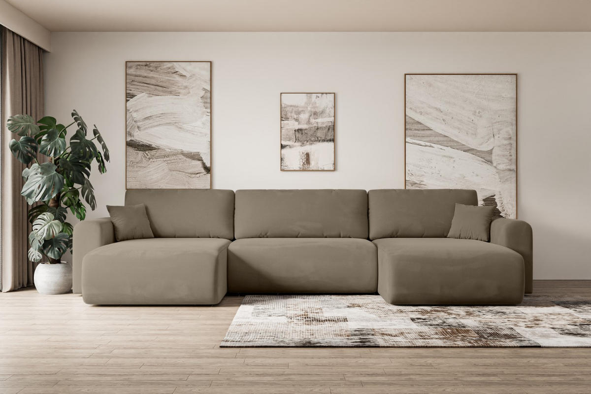 WOHNLANDSCHAFT mit Schlaffunktion und Bettkasten ORRO-U - 362x145x83 cm Braun Velours - Schwarz/Braun, Holzwerkstoff/Kunststoff (362/83/145cm) - ALTDECOR