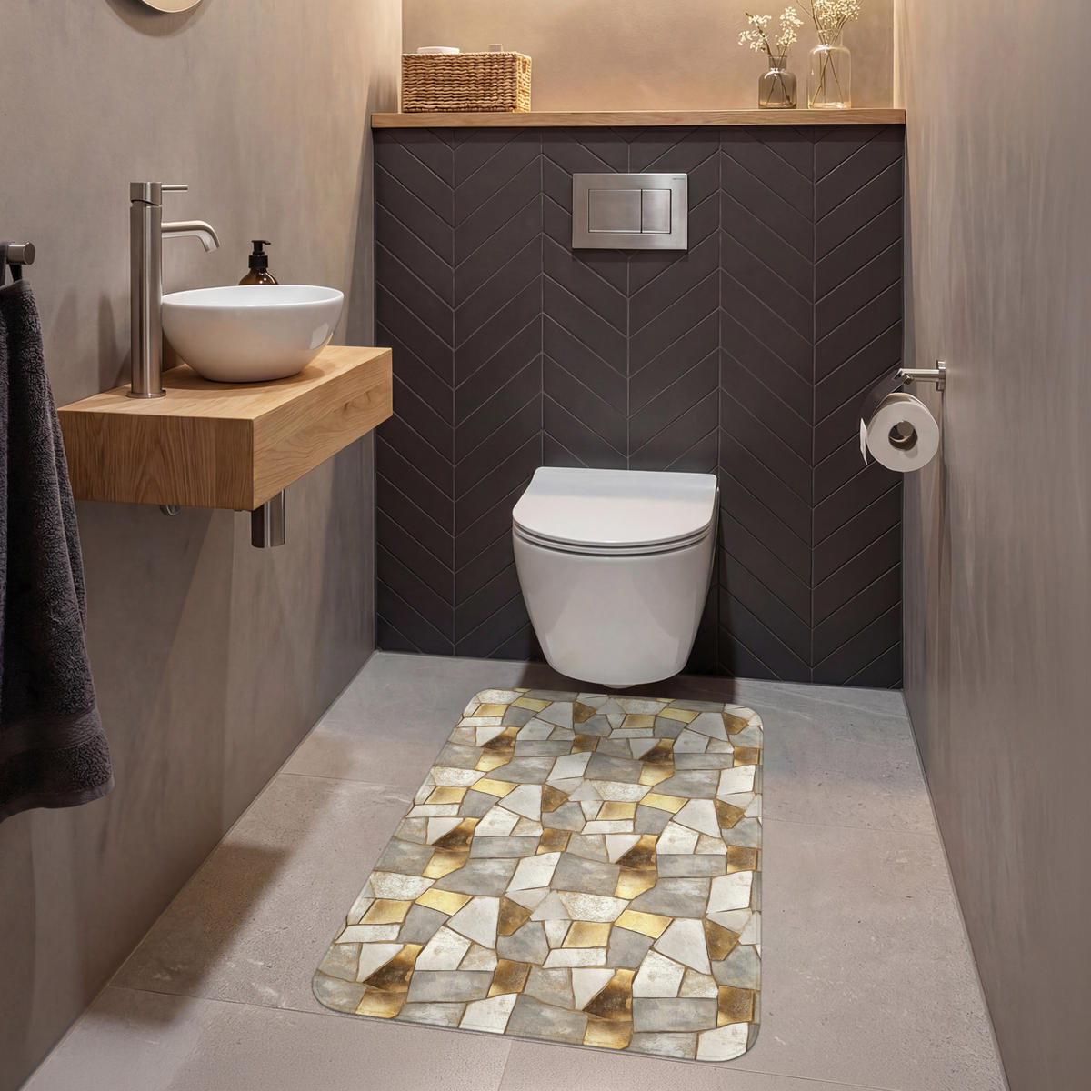 WC PŘEDLOŽKA Mozaika - Mramor - Zlato 60x90 cm - šampaňská, textil/plast (60/1cm) - OnlyWow