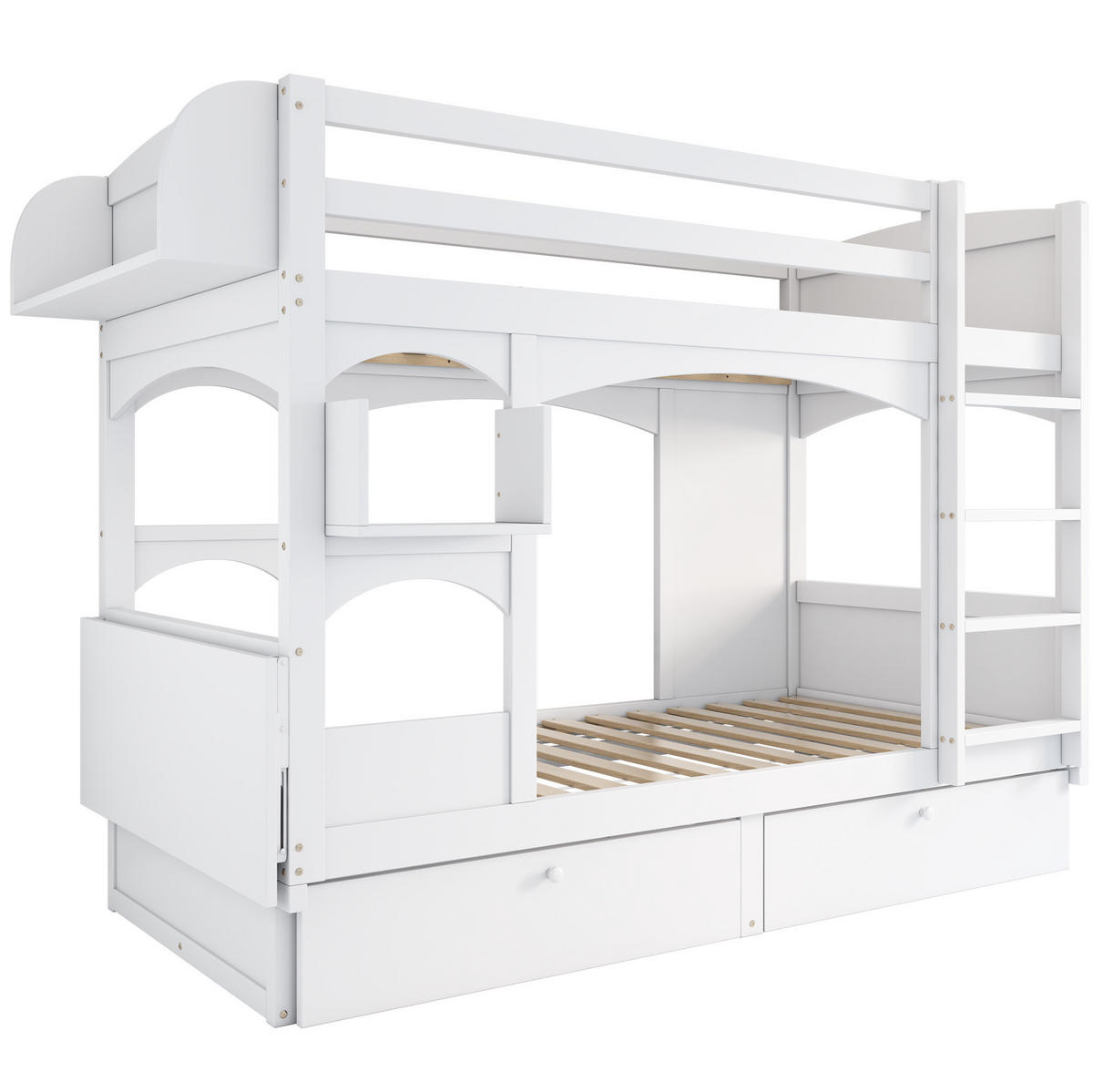 ETAGENBETT Kinderbett 90/200 cm aus Massivholz mit klappbarem Schreibtisch Weiß - Weiß, Holz (90/200cm) - Modenvie