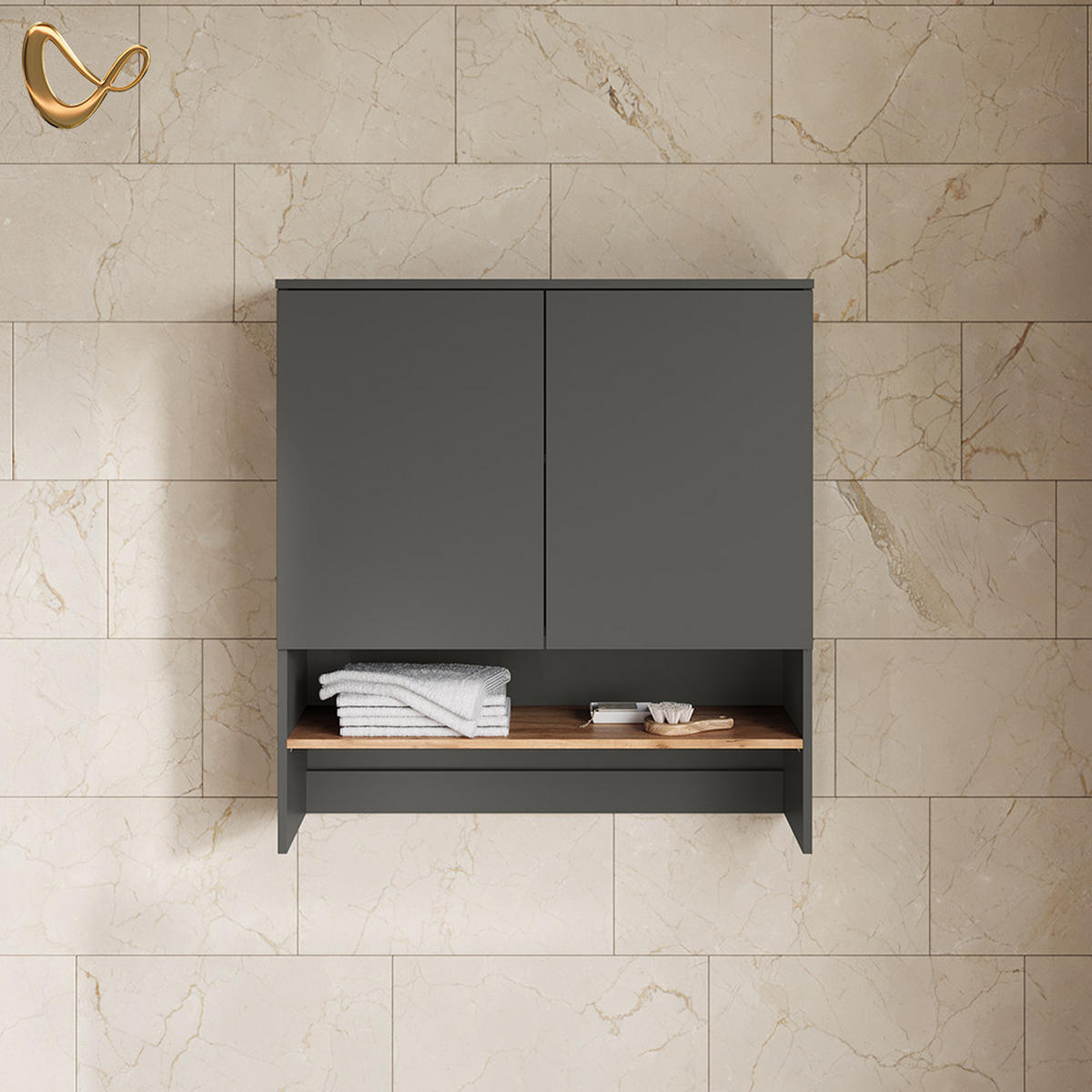 WASCHMASCHINENSCHRANK Paolina Anthrazit/Goldkraft Eiche 93.6 x 100.4 cm - Anthrazit/Eiche Wotan, Holzwerkstoff (93.6/100.4/29cm) - Livinity®