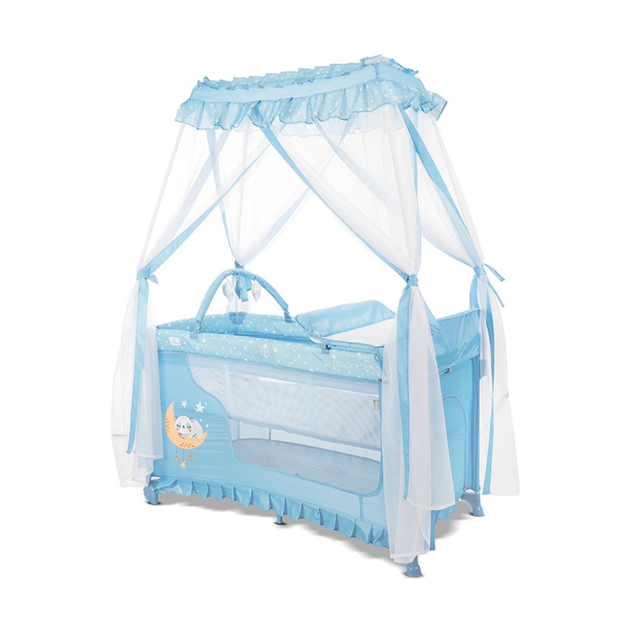 REISEBETT Magic Sleep hellblau Sterne 2 Ebenen Baldachin Mobile Wickelauflage faltbar - Blau, Kunststoff (60/120cm) - Lorelli