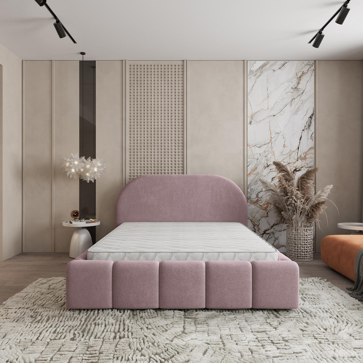 POLSTERBETT FLUSSO 160x200 cm mit Bettkästen - Rosa - Rosa, Holz (160/200cm) - MASSENO