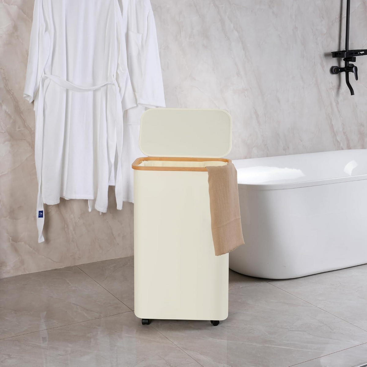 WÄSCHEKORB mit Rollen 75L Beige - Beige, Textil (25.5/70/44cm)