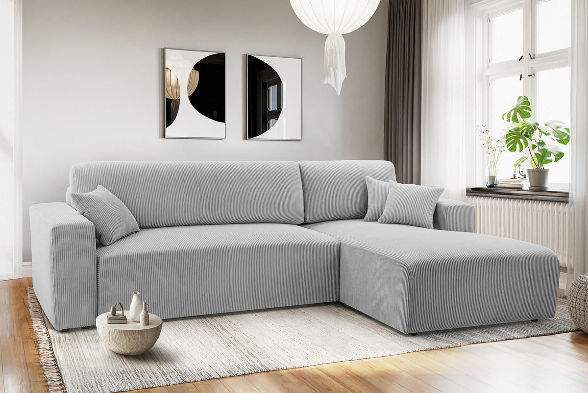 ECKSOFA L Form Catea Hellgrau 279/145/84 cm Rechts mit Schlaffunktion - Hellgrau/Schwarz, Kunststoff/Textil (279/145cm) - AX Living