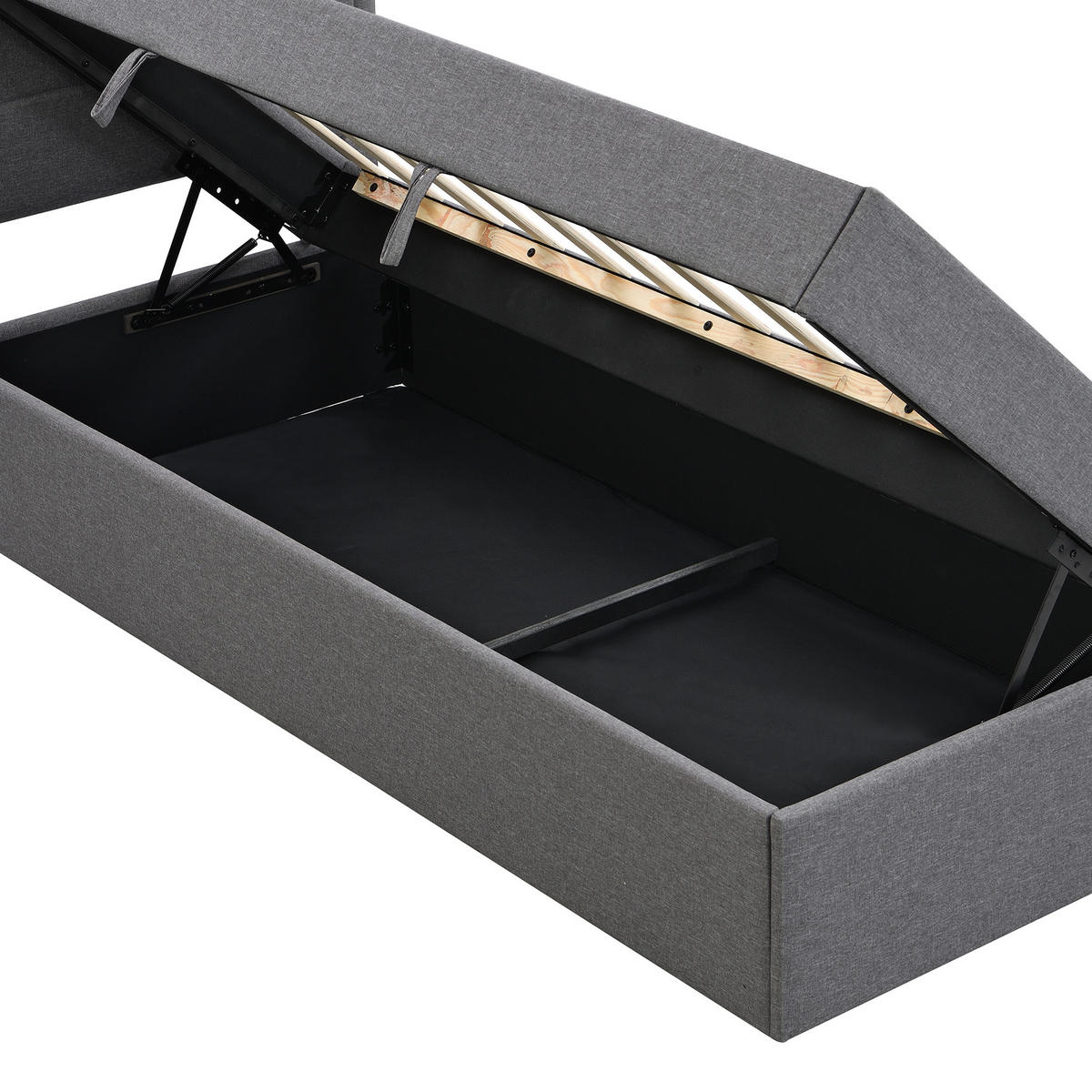 POLSTERBETT 90/200 cm Grau mit Stauraum und Lattenrost aus MDF - Grau, Holzwerkstoff (90/200cm) - OKWISH
