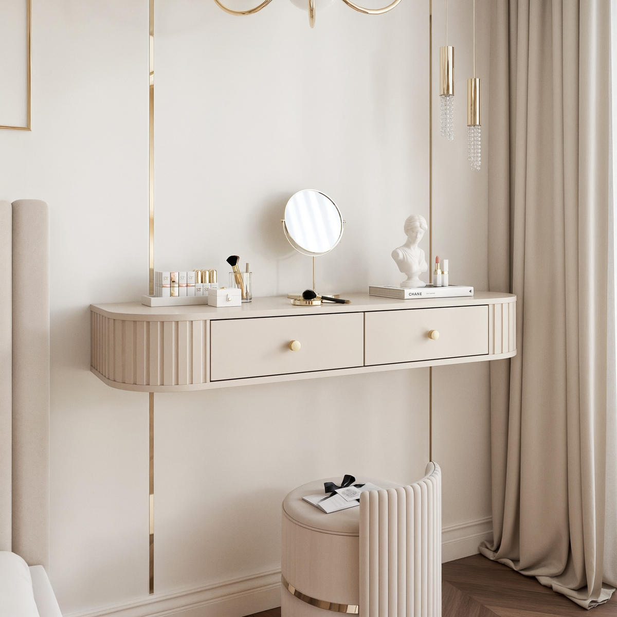 KONSOLENTISCH OVALINE in 123/36/17,5 cm, Beige - Beige/Goldfarben, Holzwerkstoff/Metall (36/123/17.5cm) - Idohome
