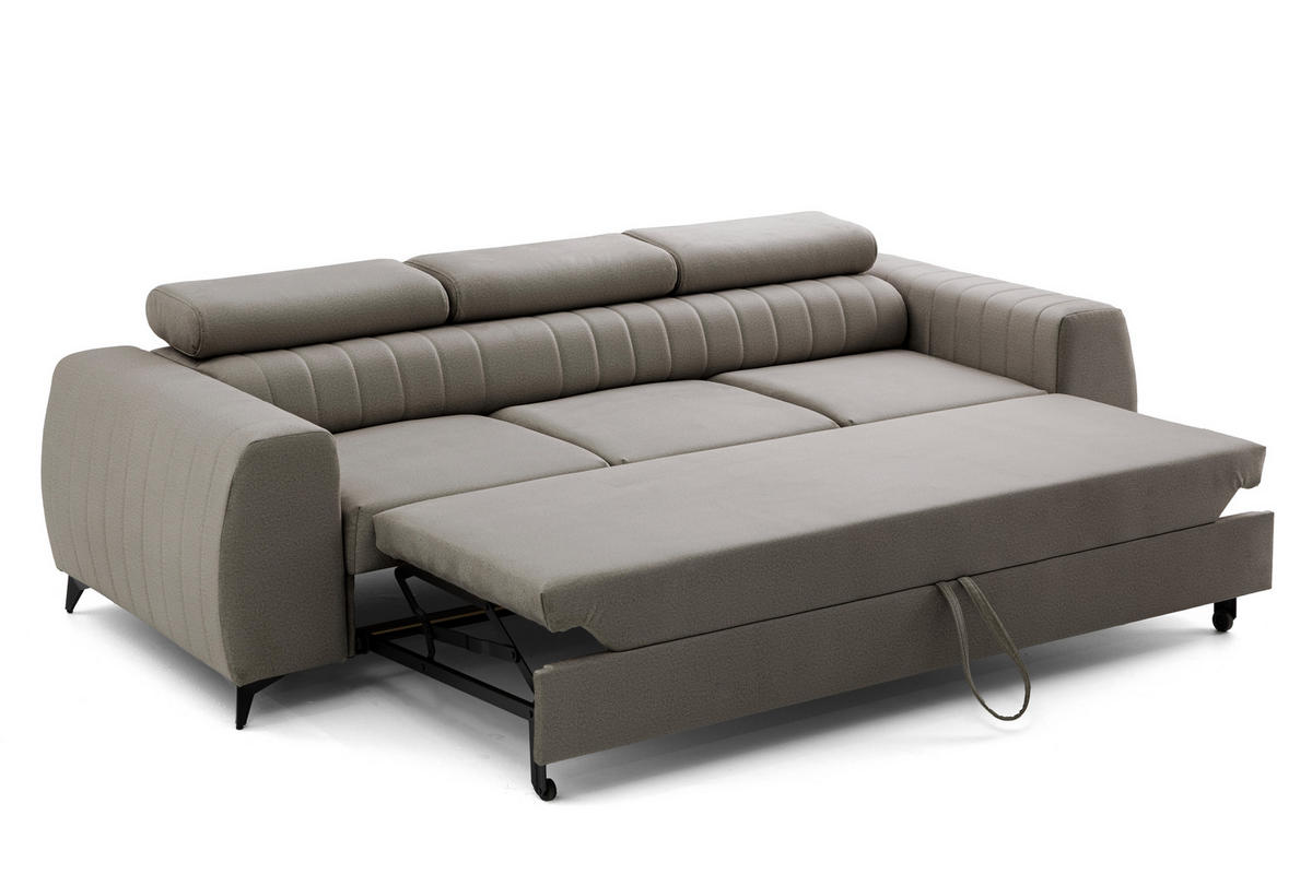 3-SITZER-SOFA PIERO mit Schlaffunktion 125x195 Velours Beige - Beige/Schwarz, Holz/Textil (260/90/100cm) - Muffo