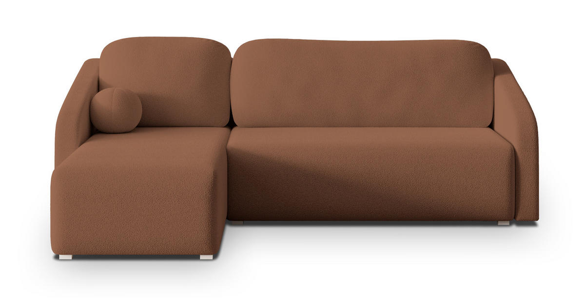 ECKSOFA MARELLO Kupferfarben Boucle-Stoff mit Schlaffunktion - Kupferfarben, Holz (220/143cm) - MASSENO