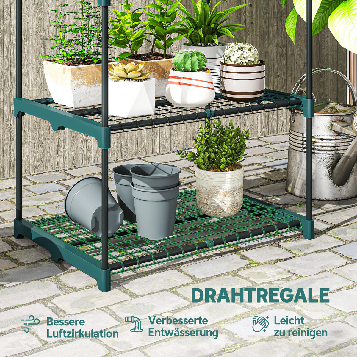 PFLANZENREGAL mit 4 Etagen Grün - Dunkelgrün, Metall (49/105/67cm) - Outsunny