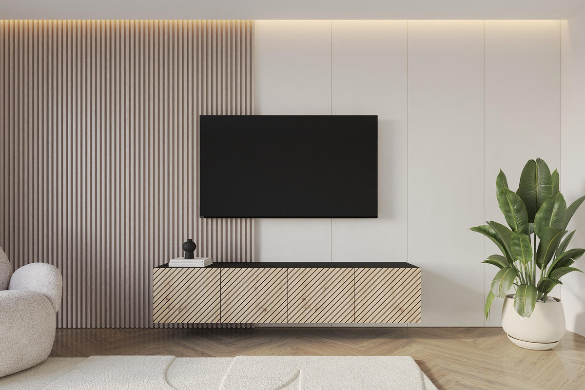 LOWBOARD SENI-W 2x100x40x41 cm - Schwarz / Artisan - Schwarz, Holzwerkstoff (200/40/41cm) - ALTDECOR