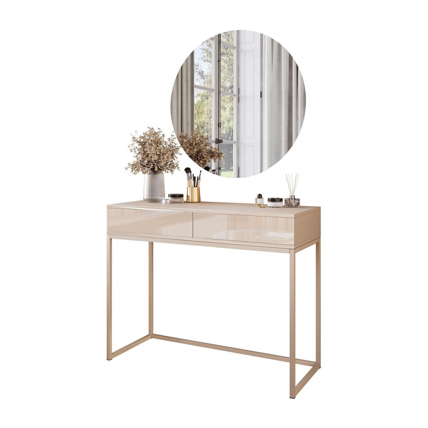 SCHMINKTISCH Blanco Glamour auf Kaschmir-Gestell mit LED-Spiegel PUSH OPEN - Kaschmir, Holzwerkstoff (100/81/42cm) - Lookway