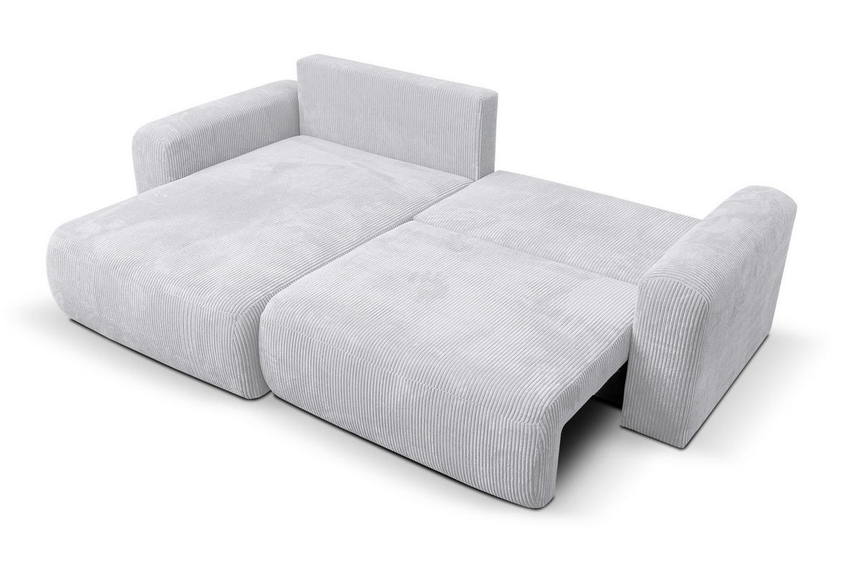 ECKSOFA Roma, Eckcouch in L-Form mit Schlaffunktion und Bettkasten, Farbe: Hellgrau, Cordstoff, Ottomane Universal - Hellgrau, Textil (244/142cm) - VENASI MÖBEL