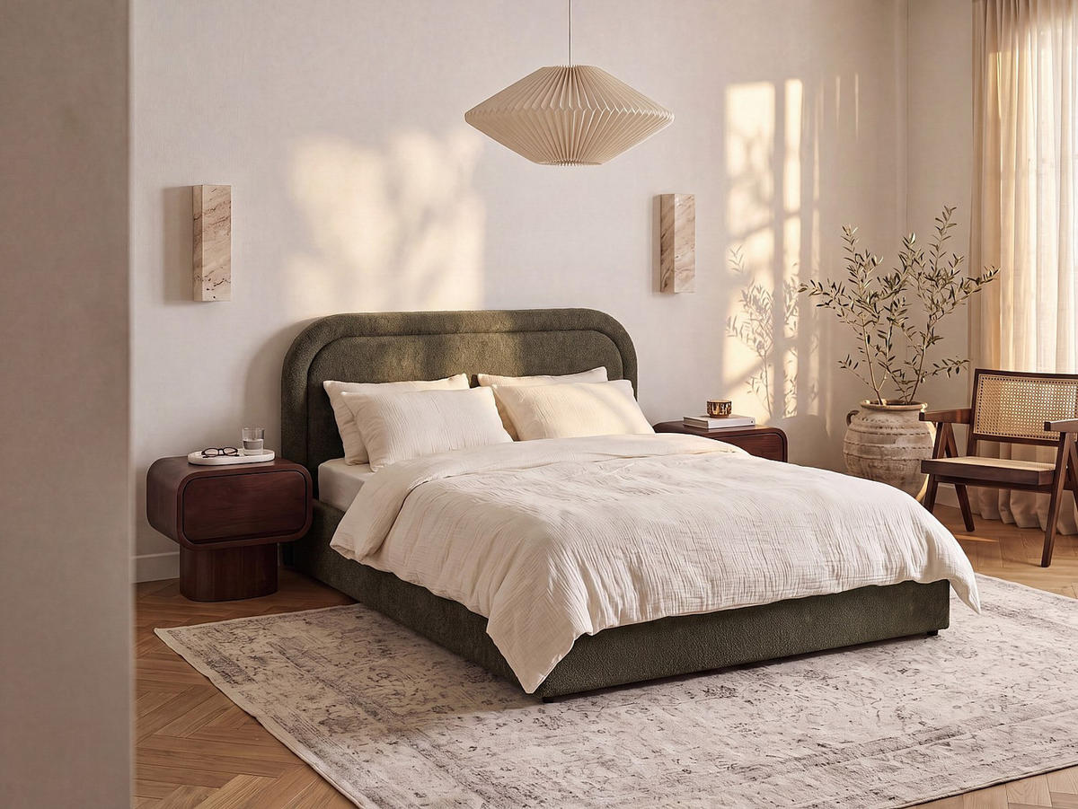 BETT mit Bettkasten - 2 Personen - stoff - grün Fidozia - Grün, Textil (140/190cm) - Vente-Unique