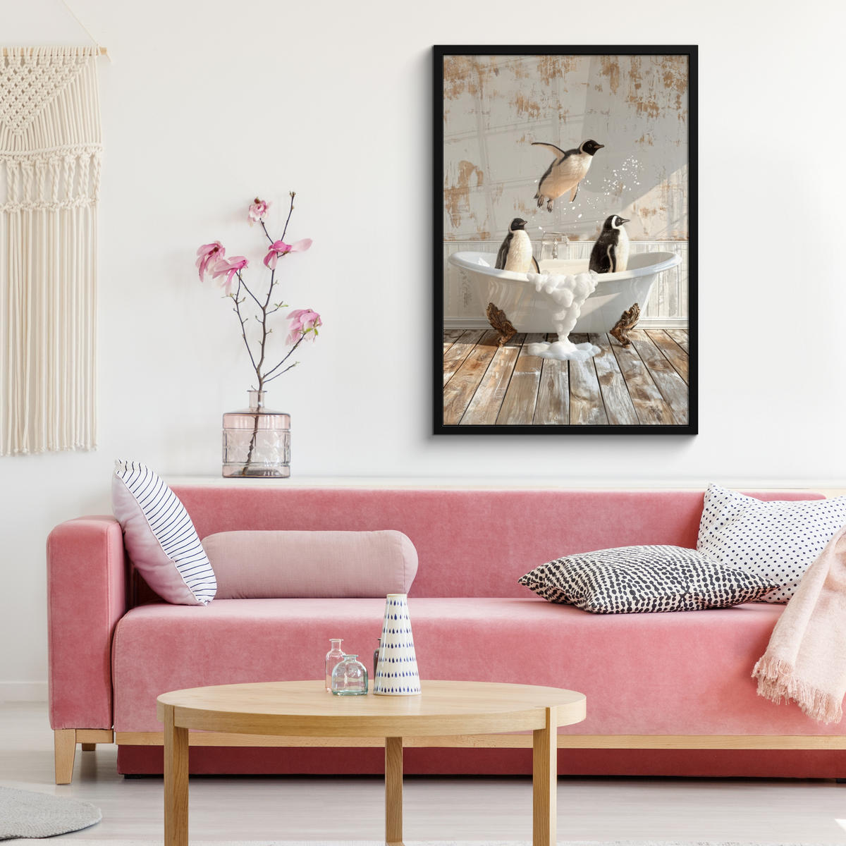 ZARÁMOVANÝ PLAGÁT Vintage - Tučniak - Vaňa - Pena 60x90 cm - čierna, papier (60/90cm) - MuchoWow