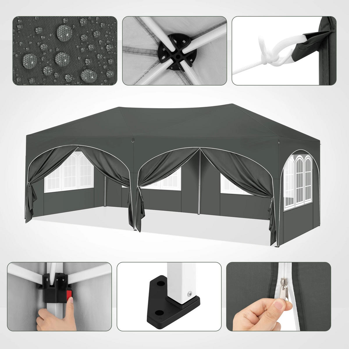 PAVILLON 3x6 m Grün mit 6 Seitenteilen - Grau, Textil/Metall (583/293cm) - Kaket