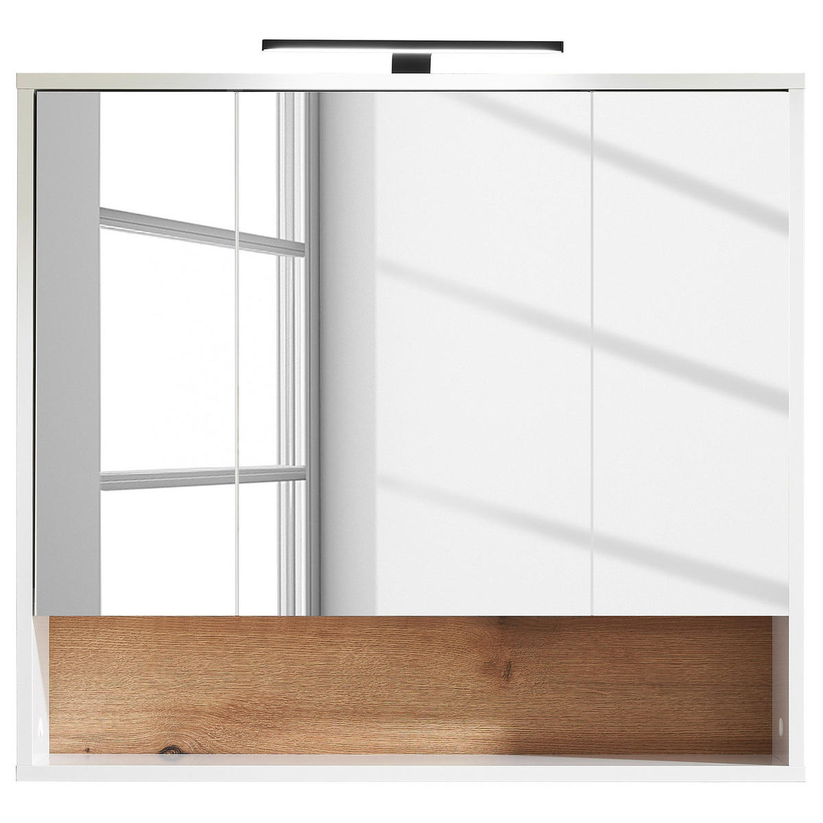 BELEUCHTETER SPIEGELSCHRANK - Spanplatte - Eiche - Weiß, Holzwerkstoff (80/72/21cm) - home24