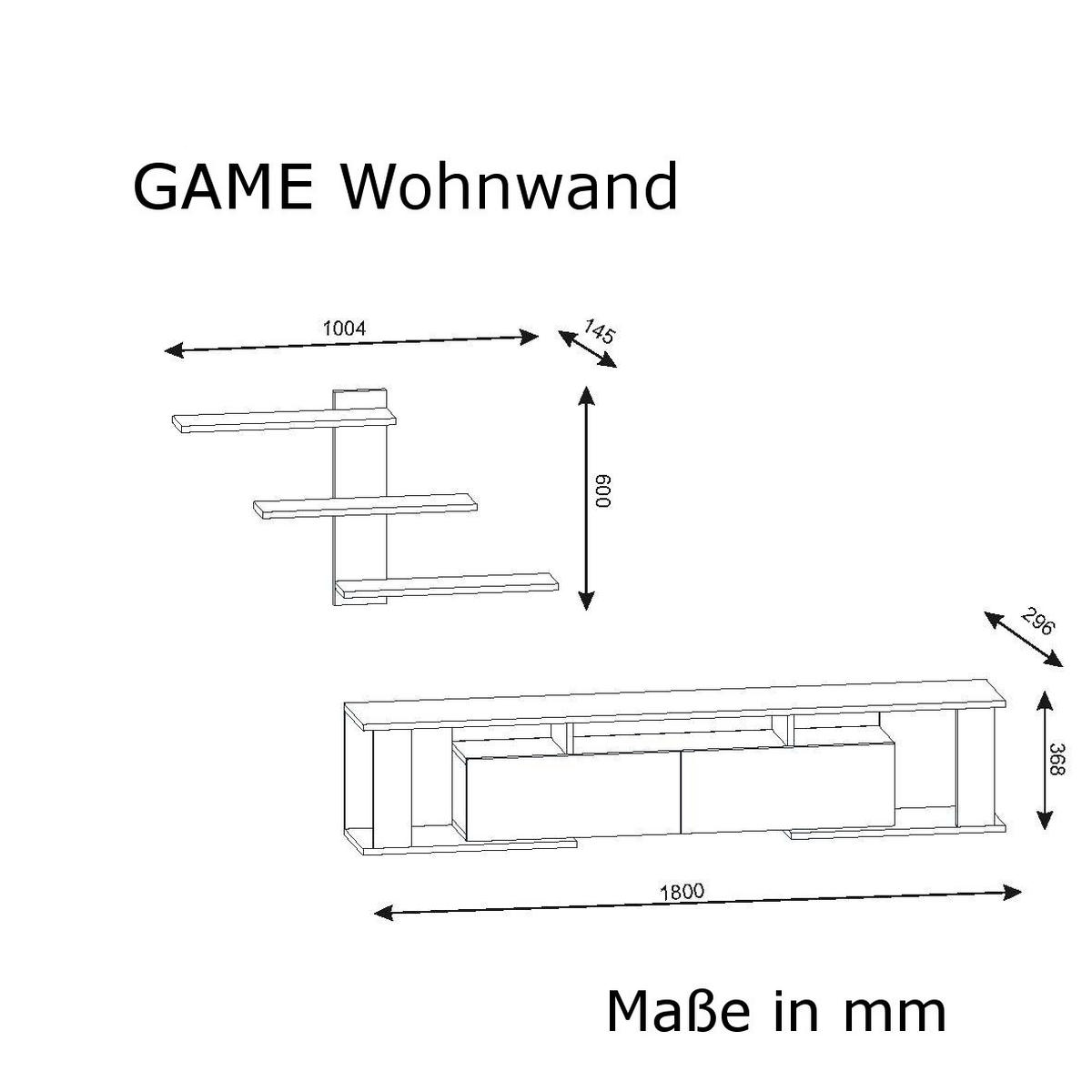 WOHNWAND Game Weiß - Weiß, Holzwerkstoff (180/36/29.6cm) - moebel17