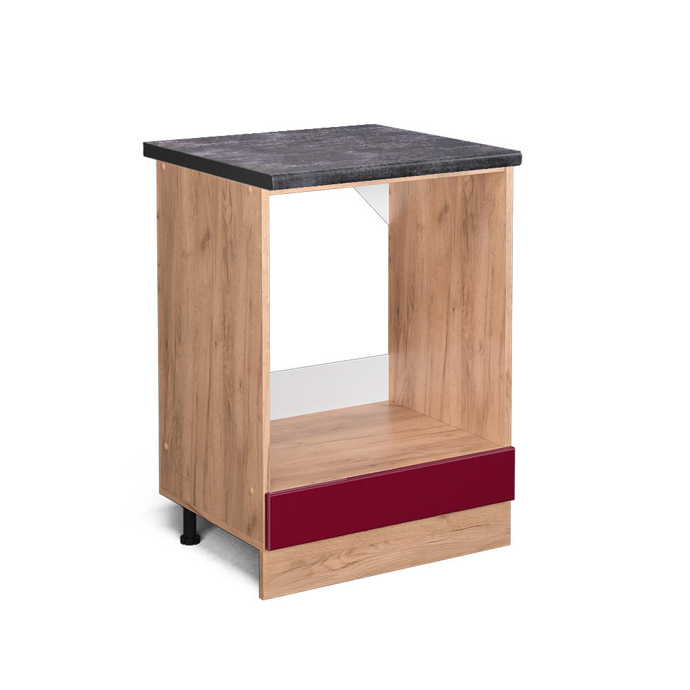 HERDUMBAUSCHRANK R-Line Rot Hochglanz 60 cm , AP Anthrazit - Honigeiche/Bordeaux, Holzwerkstoff (60/81.6/60cm) - Vicco