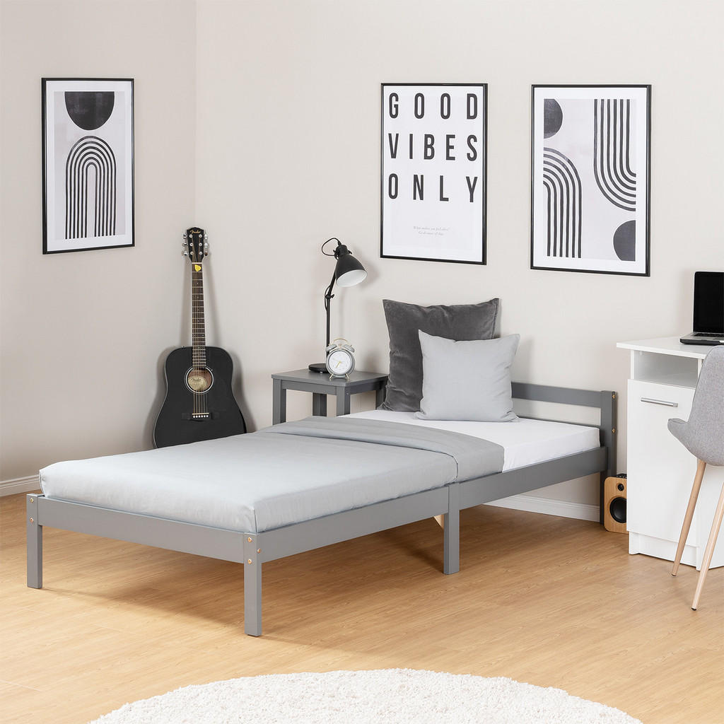 Thumbnail - Homestyle4u Holzbett, Grau, Holz, Kiefer, 90x200 cm, Schlafzimmer, Betten