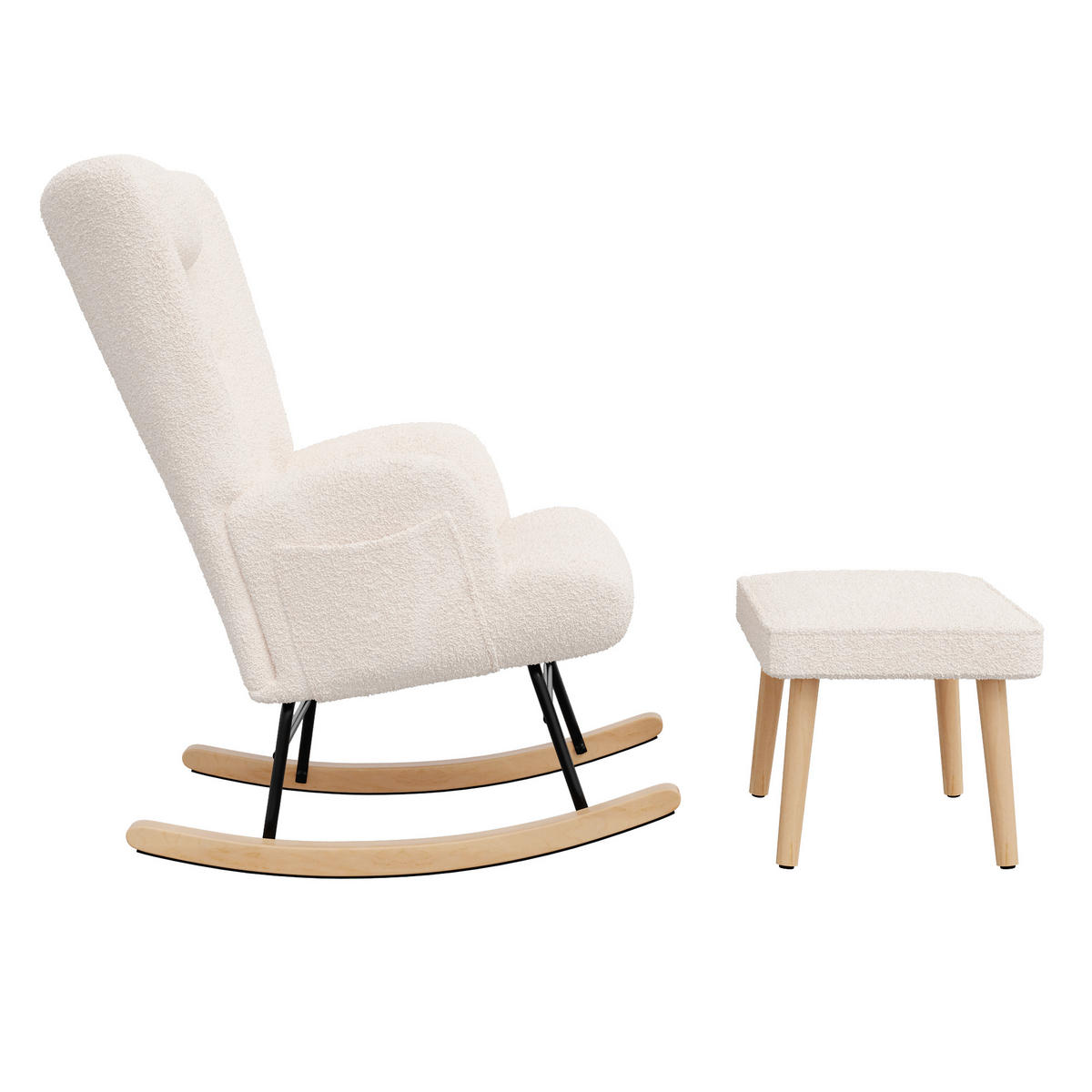 SCHAUKELSTUHL mit Kopfstütze und Fußstütze, Weiß - Weiß, Holz (70/89/66cm)