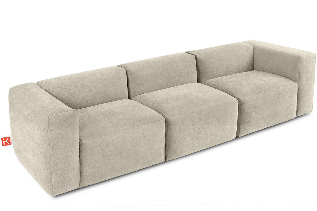 3-SITZER-MODULSOFA BUFFO mit extrem weicher und bequemer Sitzfläche, Gewebestoff, ecru - Ecru, Textil (290/73/96cm) - KONSIMO®