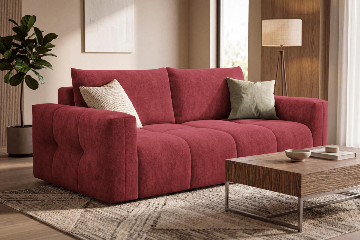 SOFA VERONA 3-Sitzer, Dunkelrot - Schwarz/Dunkelrot, Holz/Textil (224/83/110cm) - Courtois Laville